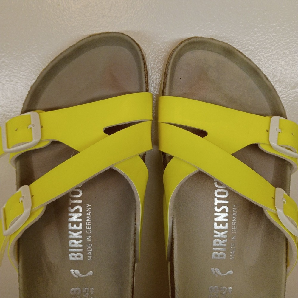 Birkenstock Yao Balance Yellow Patent Sandals Slides Women's Size 7 Men's Size 5 - Picture 8 of 11